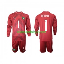 Camisola Marrocos Yassine Bounou 1 Guarda-redes Criança Equipamento Primeiro 2022 Manga Comprida